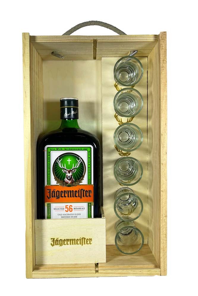 Caja Regalo Personalizada 4 Mini Botellas Jägermeister para Boda