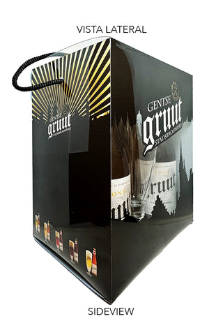 Caja regalo 5 cervezas Gruut y vaso. Vista lateral | DISEVIL