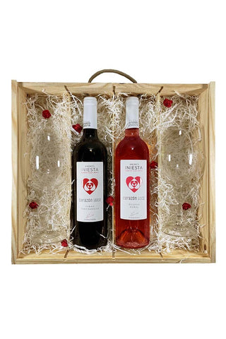 Caja regalo Corazón Loco Tinto y Rosado con copas - DISEVIL